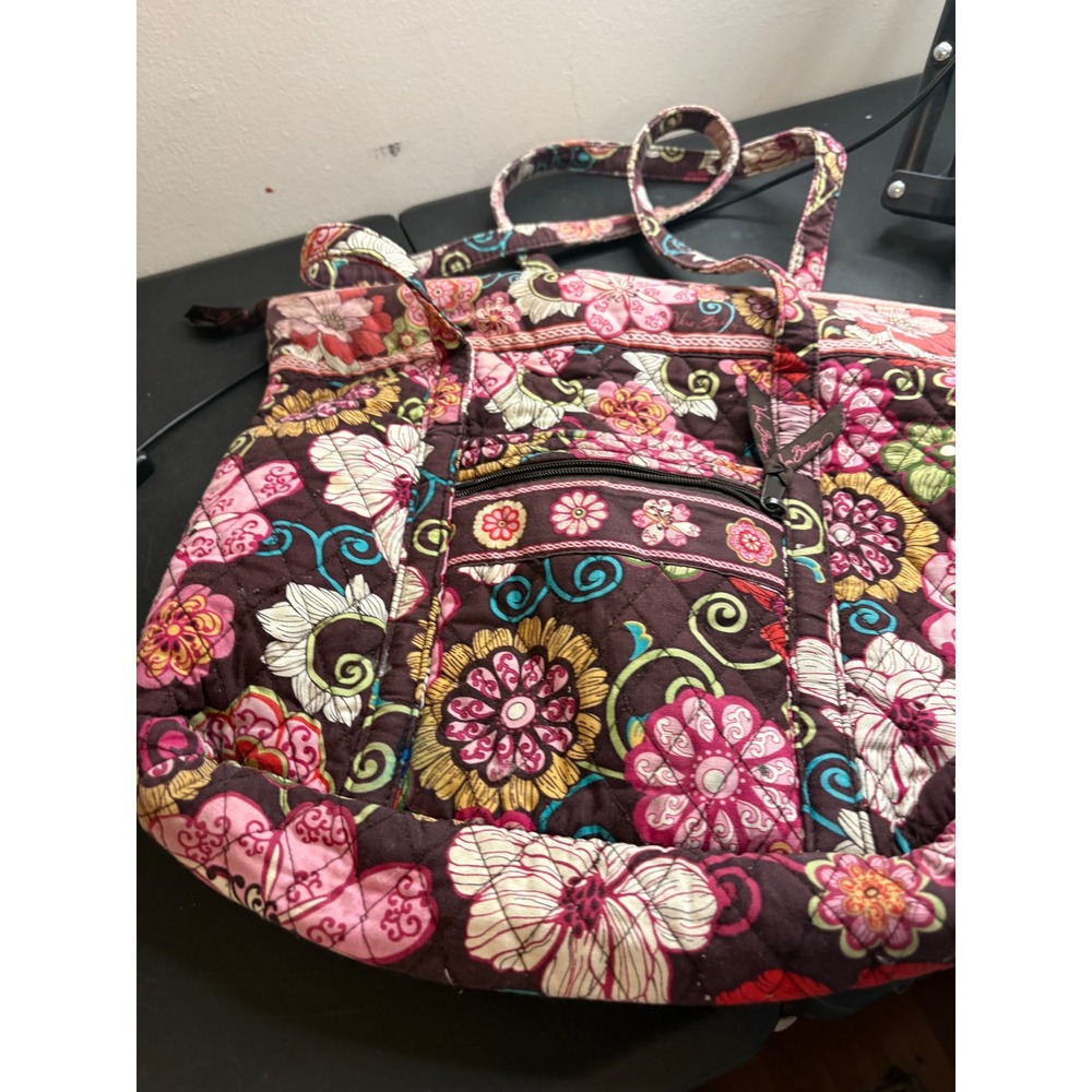 Vera Bradley Provencal Floral Quilted Cotton Tote Bag Burgundy Pink Shoulder Bag